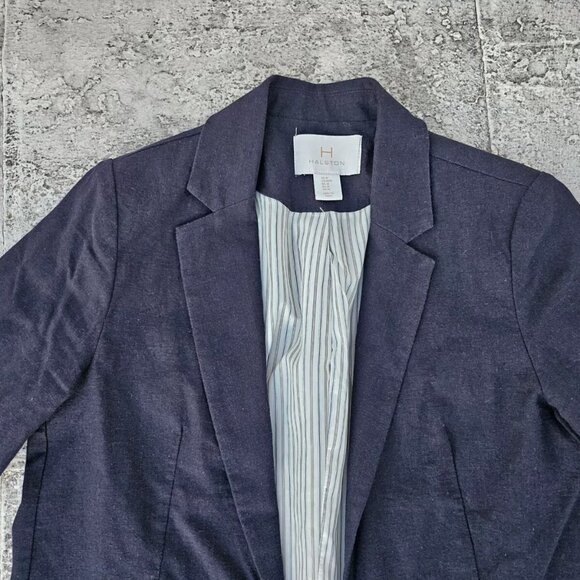 H by Halston Women Blazer Blue Navy Linen Blend Open Front jacket Size M - Picture 4 of 9